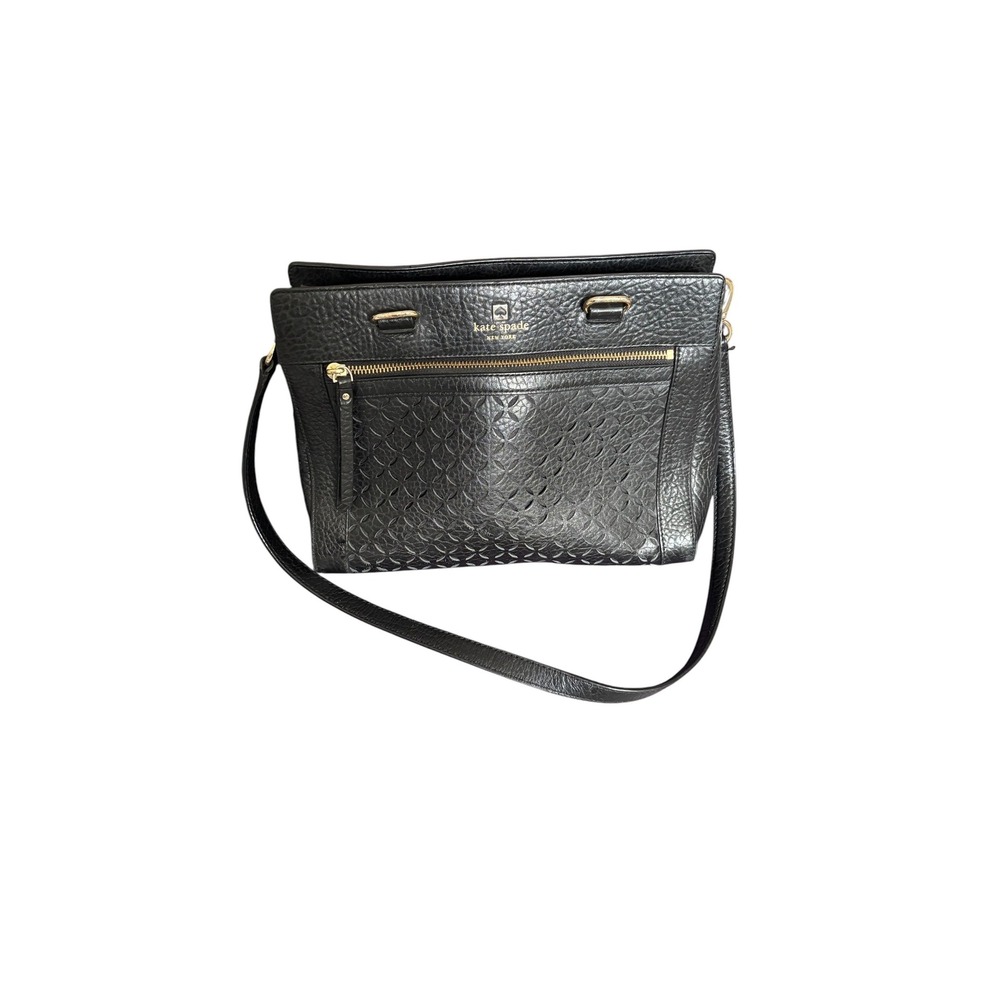 Kate Spade Black Pebbled Leather‎ Perforated Floral Shoulder Bag Gold Hardware